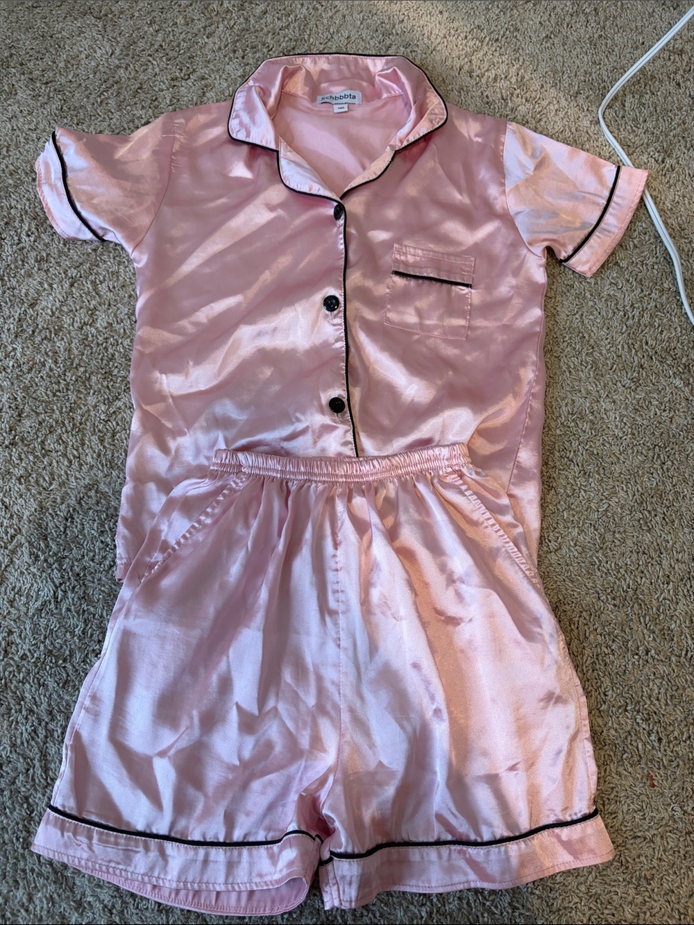 Amazon Pink Satin Short Pajama Set with Black Trim